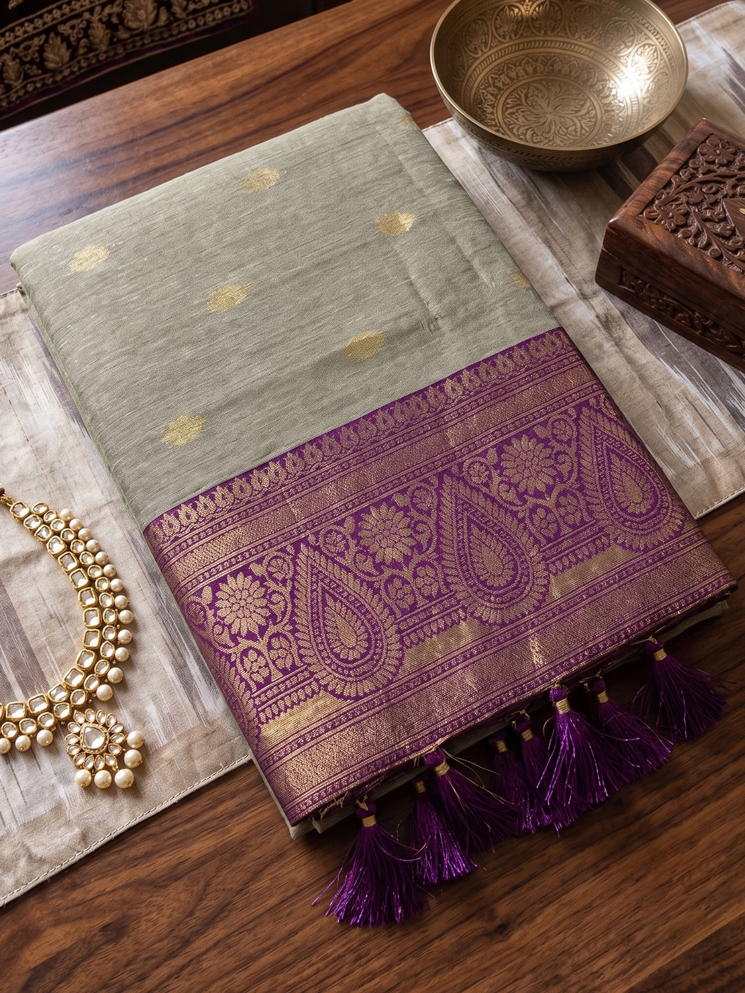 Peachmode Chiku Cotton Woven Saree - Image 4
