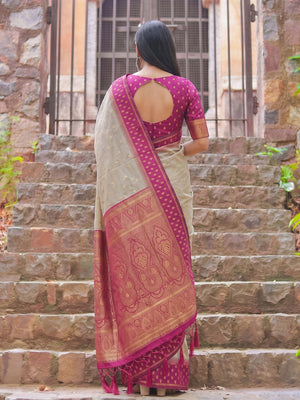 Peachmode Chiku Cotton Woven Saree - Image 2