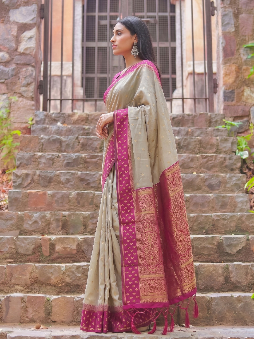 Peachmode Chiku Cotton Woven Saree - Image 3