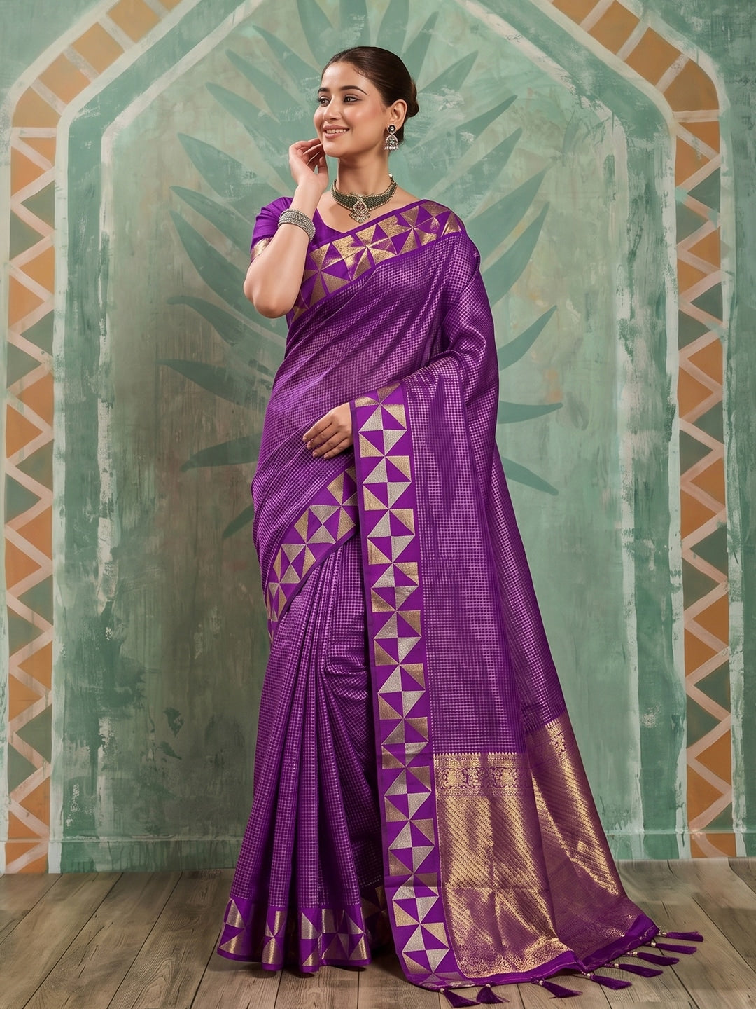 Peachmode Purple Art Silk Woven Saree - Image 1