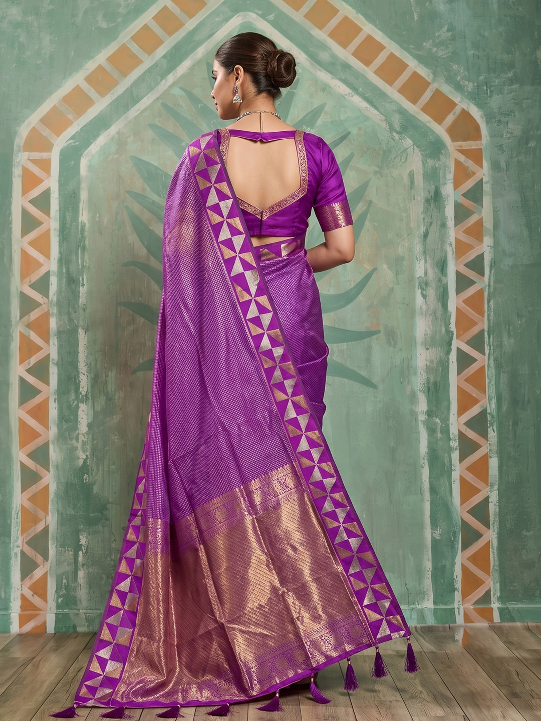 Peachmode Purple Art Silk Woven Saree - Image 3
