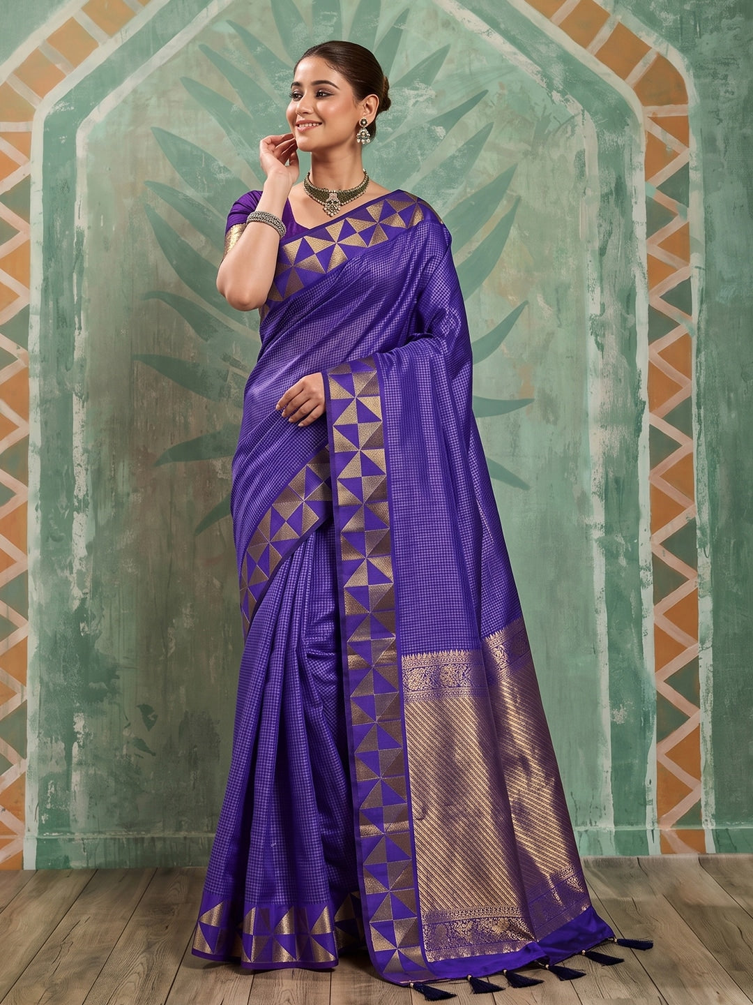 Peachmode Violet Art Silk Woven Saree - Image 1