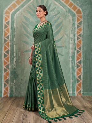 Peachmode Green Art Silk Woven Saree - Image 2