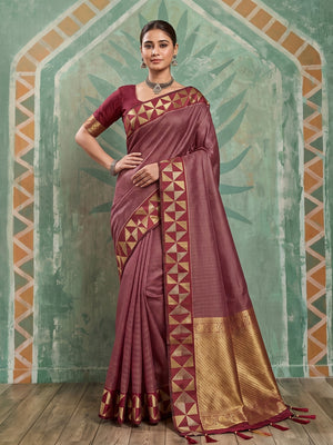 Peachmode Red Art Silk Woven Saree - Image 1