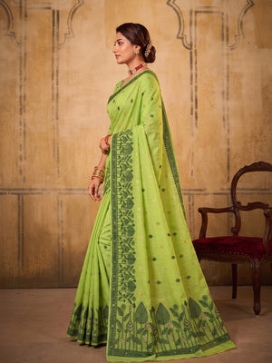 Peachmode Light Green Cotton Woven Saree - Image 2