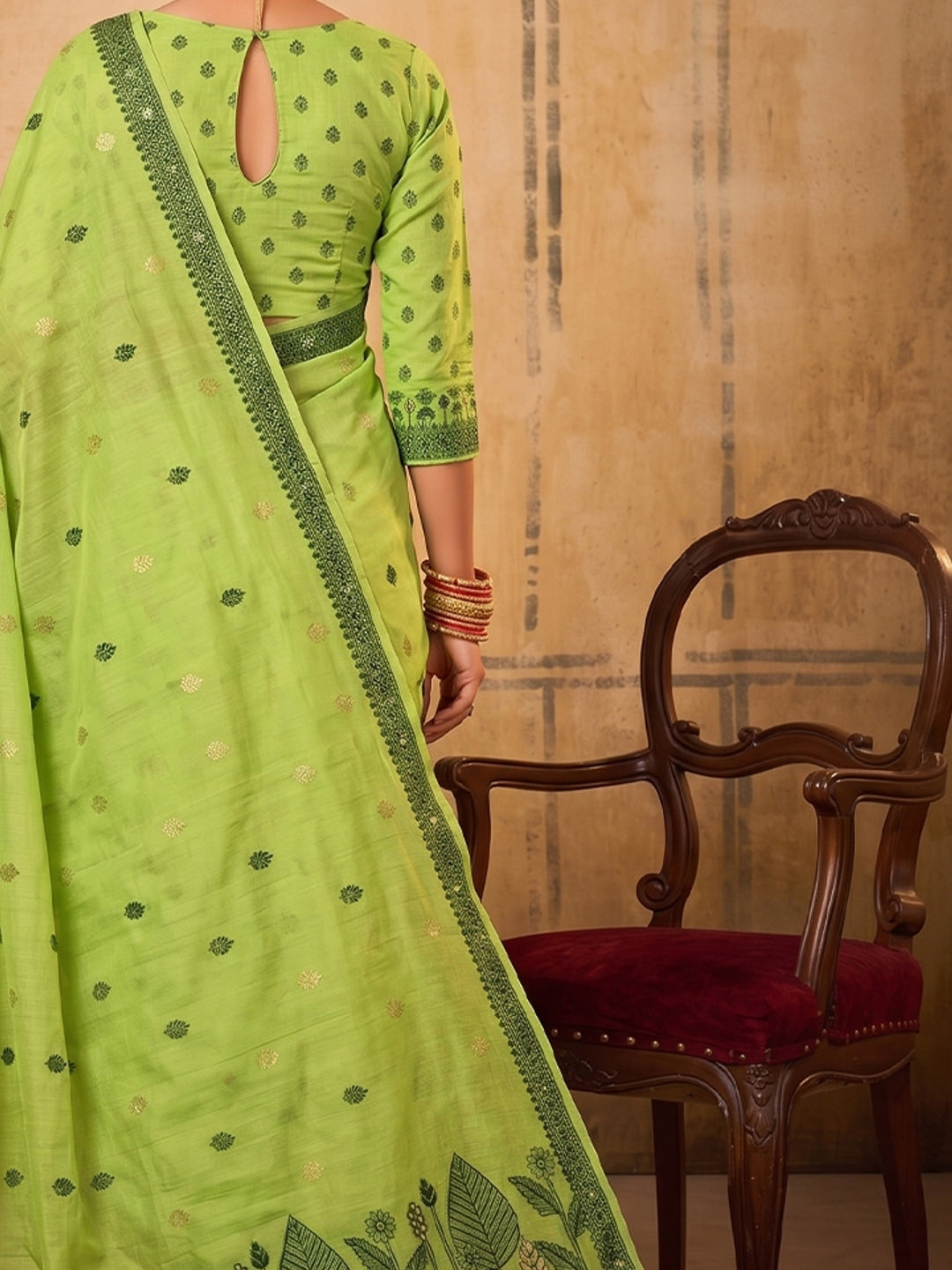 Peachmode Light Green Cotton Woven Saree - Image 5