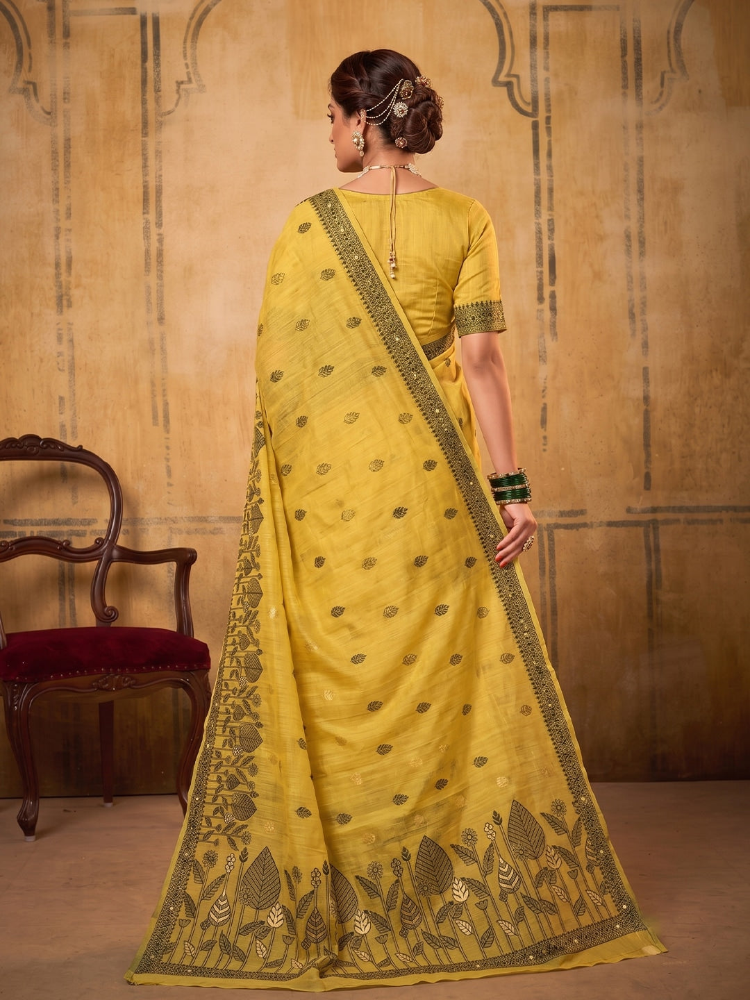 Peachmode Yellow Cotton Woven Saree - Image 2