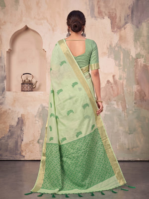 Peachmode Light Green Linen Woven Saree - Image 2