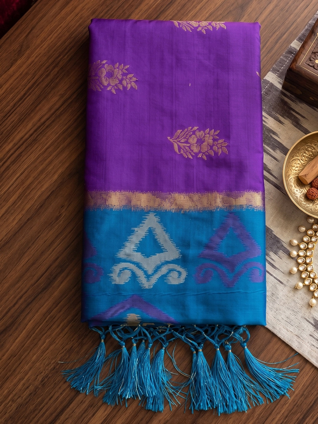 Peachmode Purple Soft Silk Woven Saree - Image 4