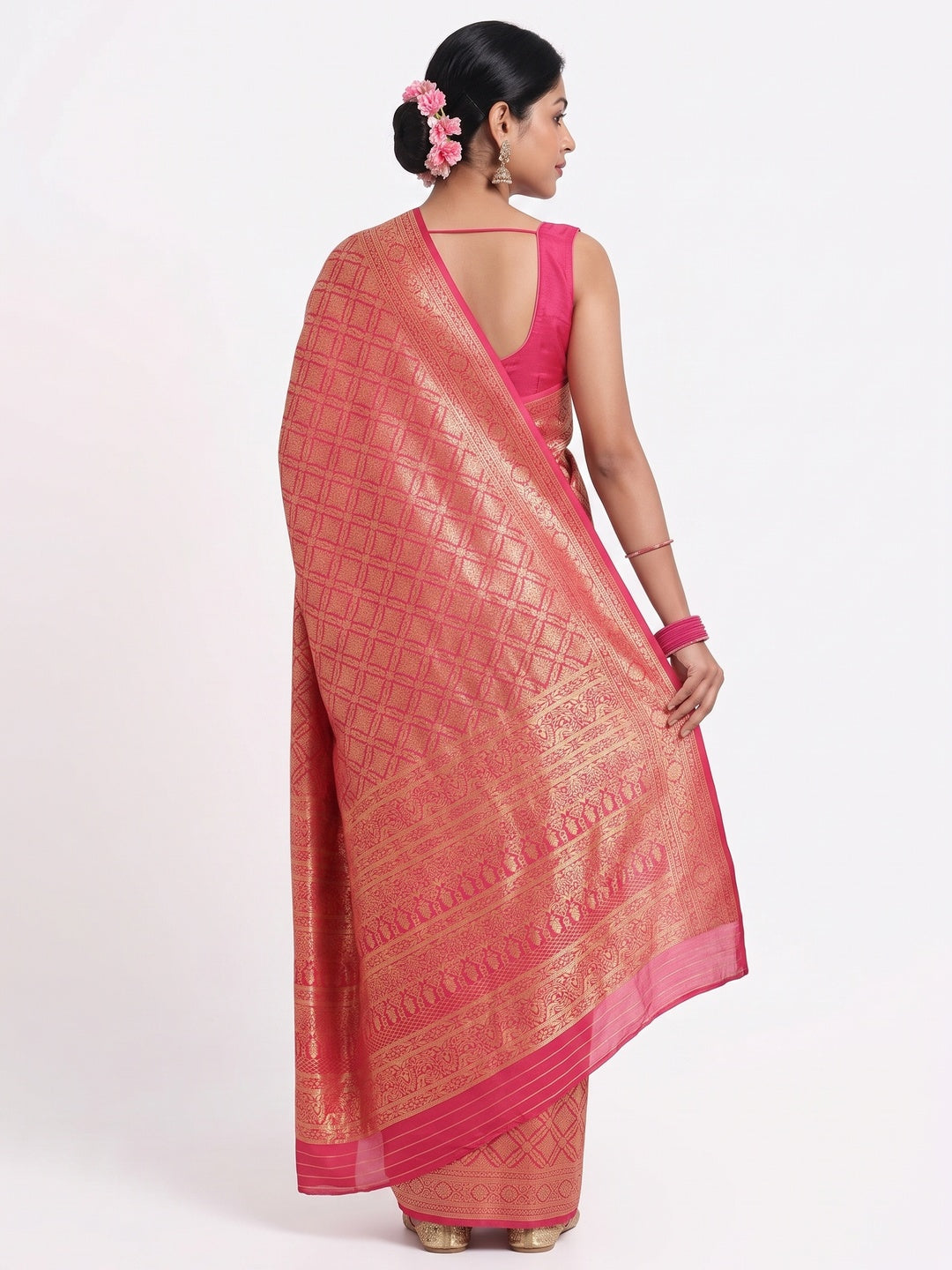 Pink Banarasi Silk Saree With Intricate Zari Floral Weaving - Image 2
