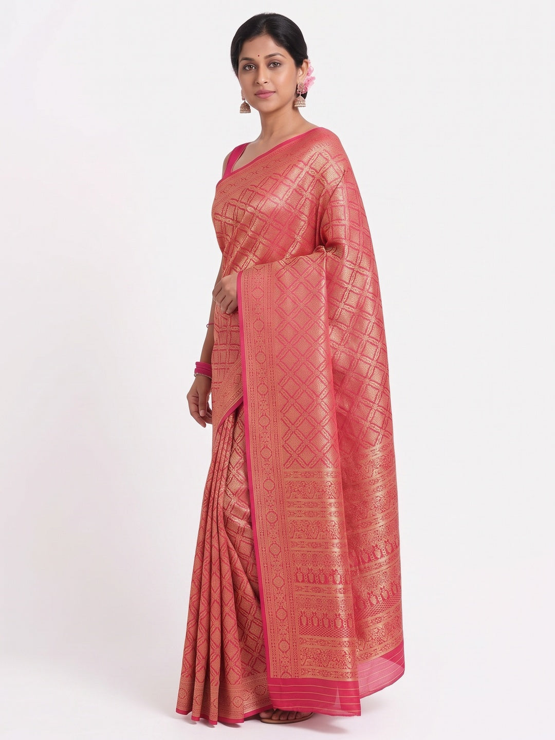 Pink Banarasi Silk Saree With Intricate Zari Floral Weaving - Image 3