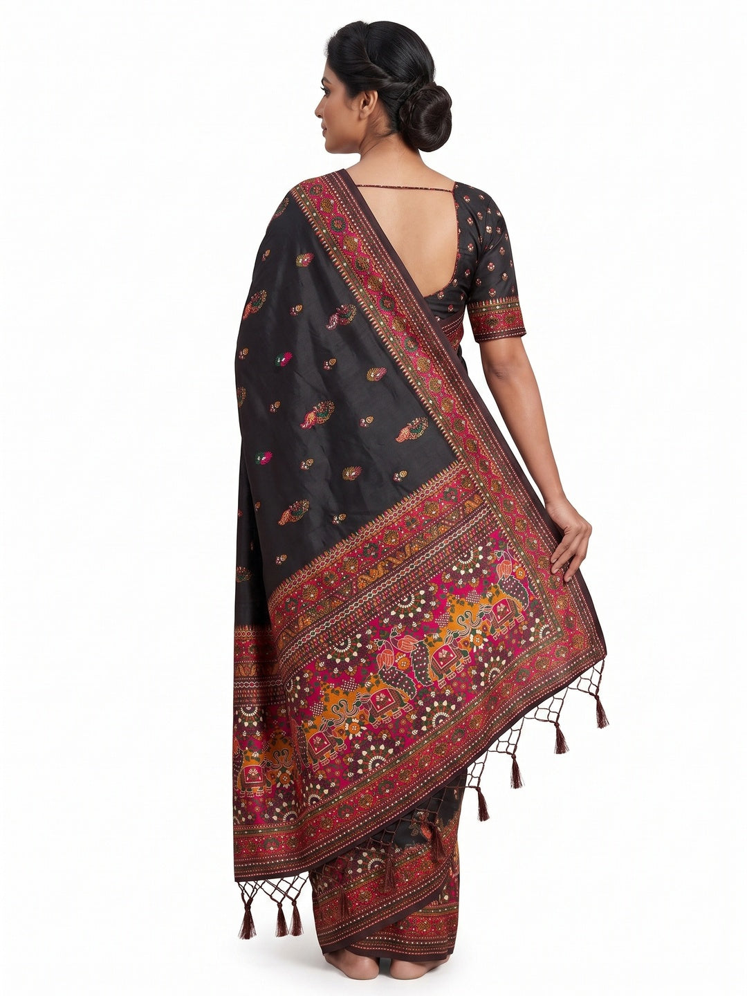 Black Pashmina Silk Weaving Saree Designed in Classic Rajwadi Style for Festive Wear - Image 2