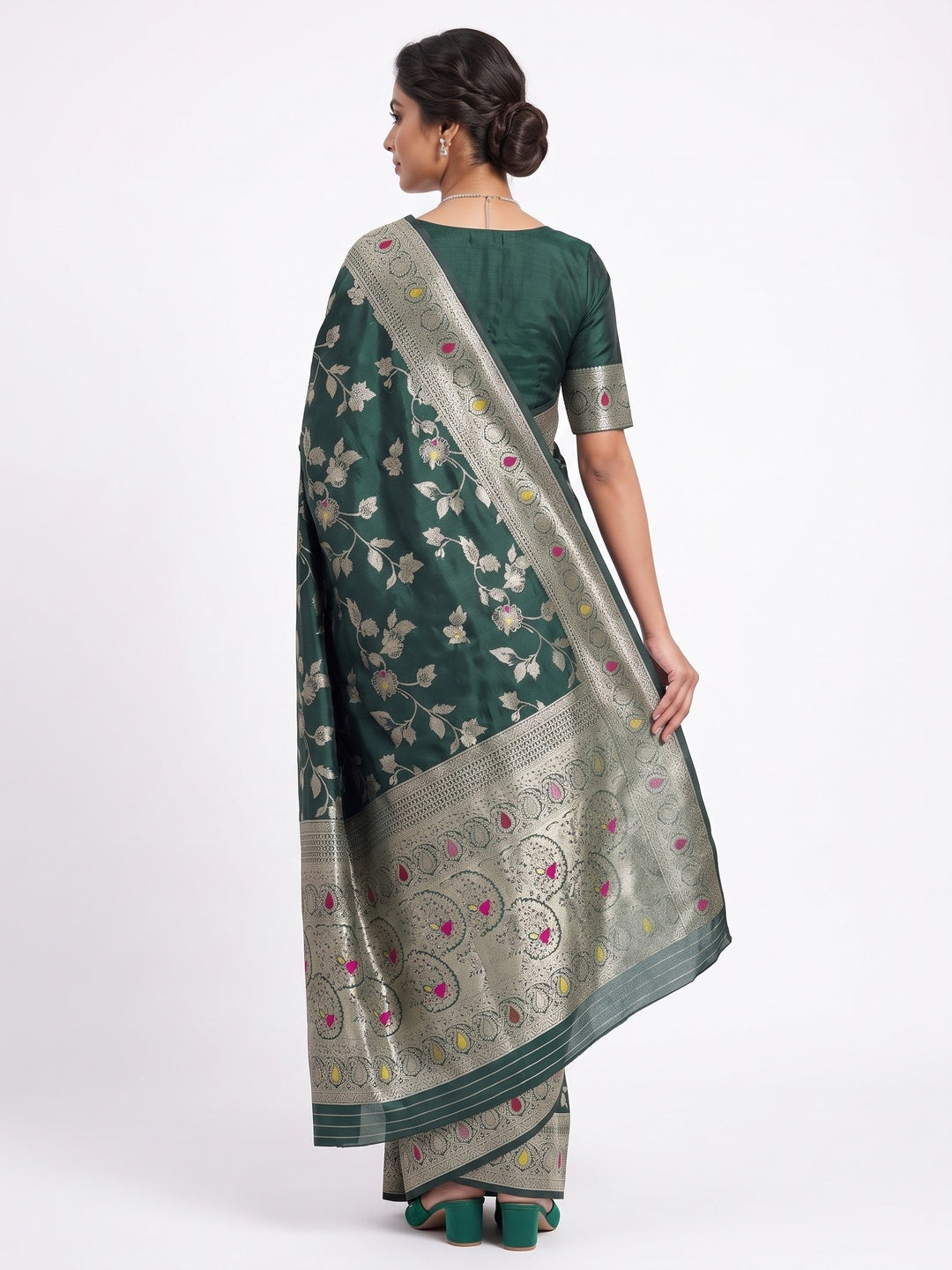 Green Heritage Pure Silk Saree with Heavy Zari Work - Image 2