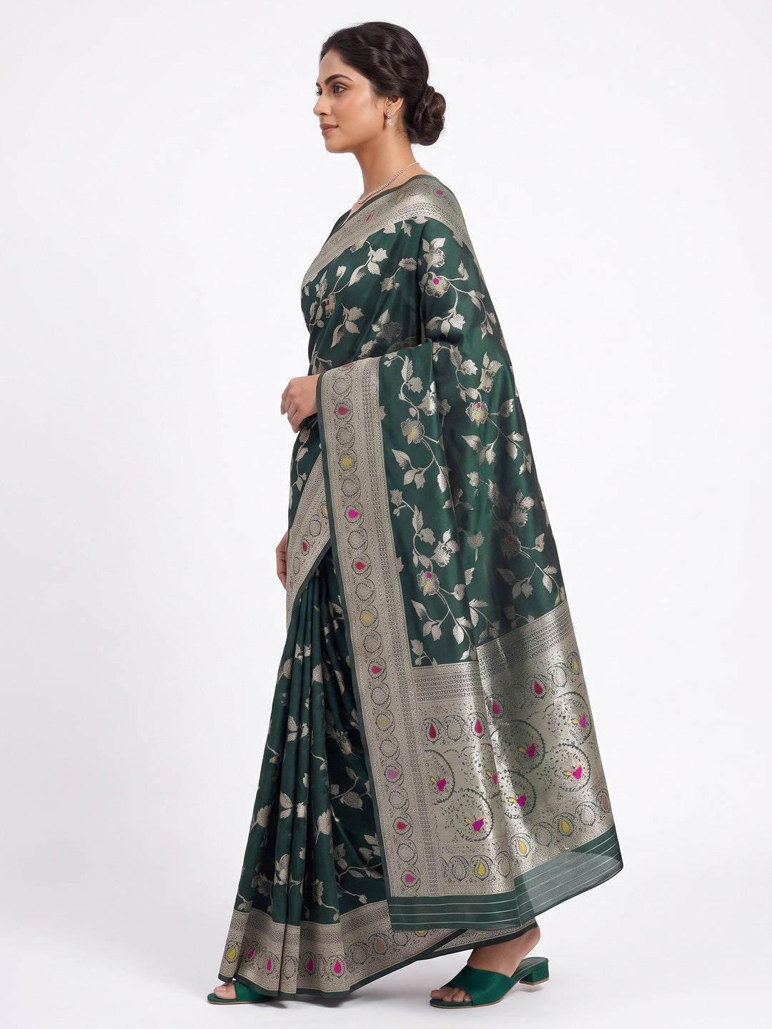 Green Heritage Pure Silk Saree with Heavy Zari Work - Image 3