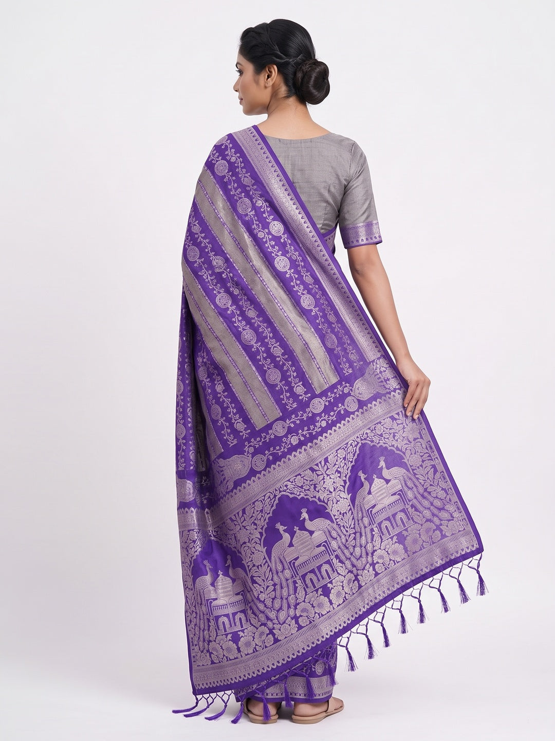 Violet Festive Wear Chinya Tissue Silk Saree Enhanced with Intricate Zari Weaving Detailing - Image 2