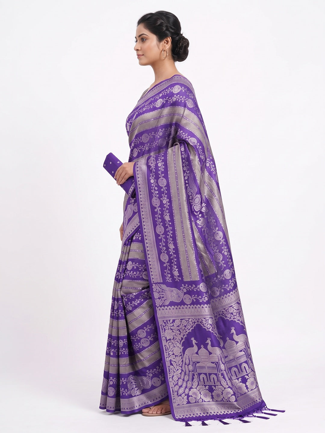 Violet Festive Wear Chinya Tissue Silk Saree Enhanced with Intricate Zari Weaving Detailing - Image 3