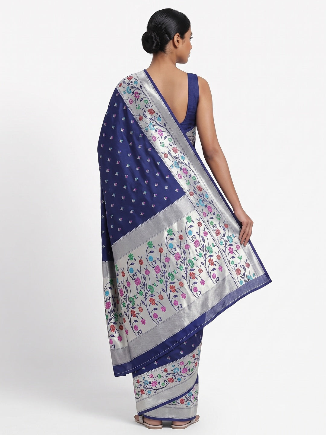 Festive Banarasi Silk Paithani Saree in Blue Enhanced with Zari Weaving - Image 2