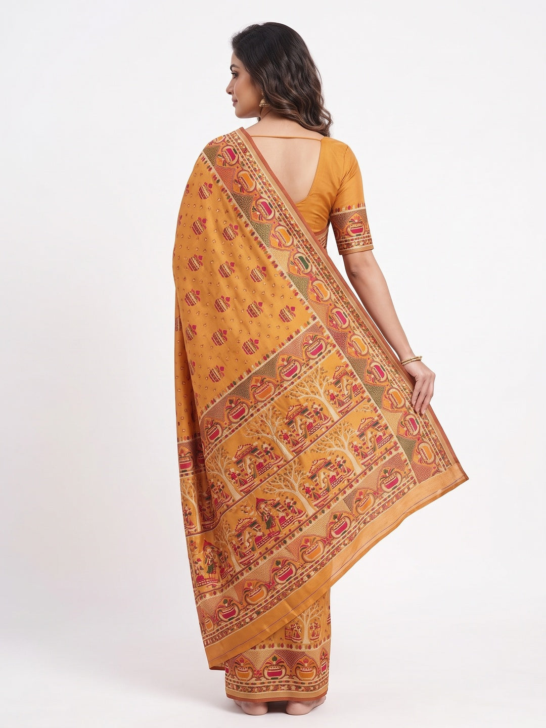 Mustard Madhubani Inspired Weaving Pashmina Silk Saree Perfect for Refined Festive - Image 2