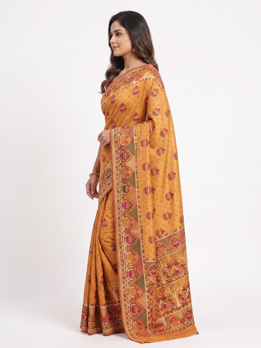 Mustard Madhubani Inspired Weaving Pashmina Silk Saree Perfect for Refined Festive - Image 3