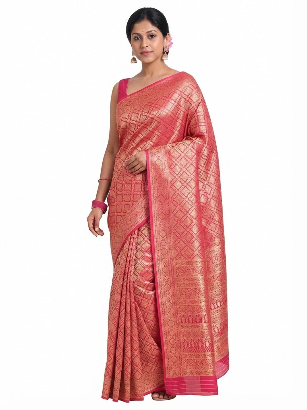 Pink Banarasi Silk Saree With Intricate Zari Floral Weaving - Image 5