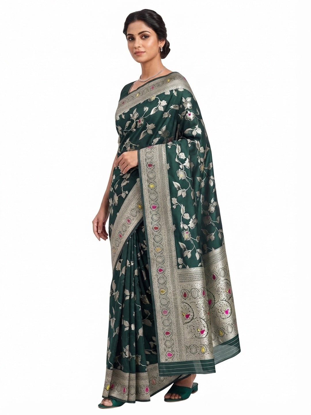 Green Heritage Pure Silk Saree with Heavy Zari Work - Image 5