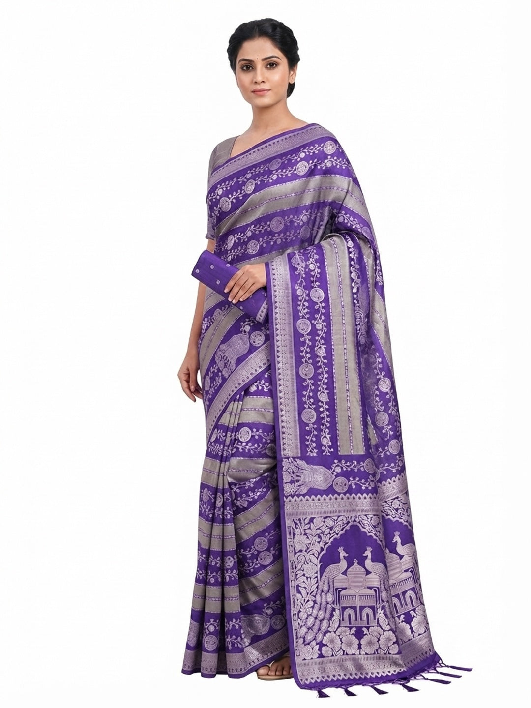 Violet Festive Wear Chinya Tissue Silk Saree Enhanced with Intricate Zari Weaving Detailing - Image 5
