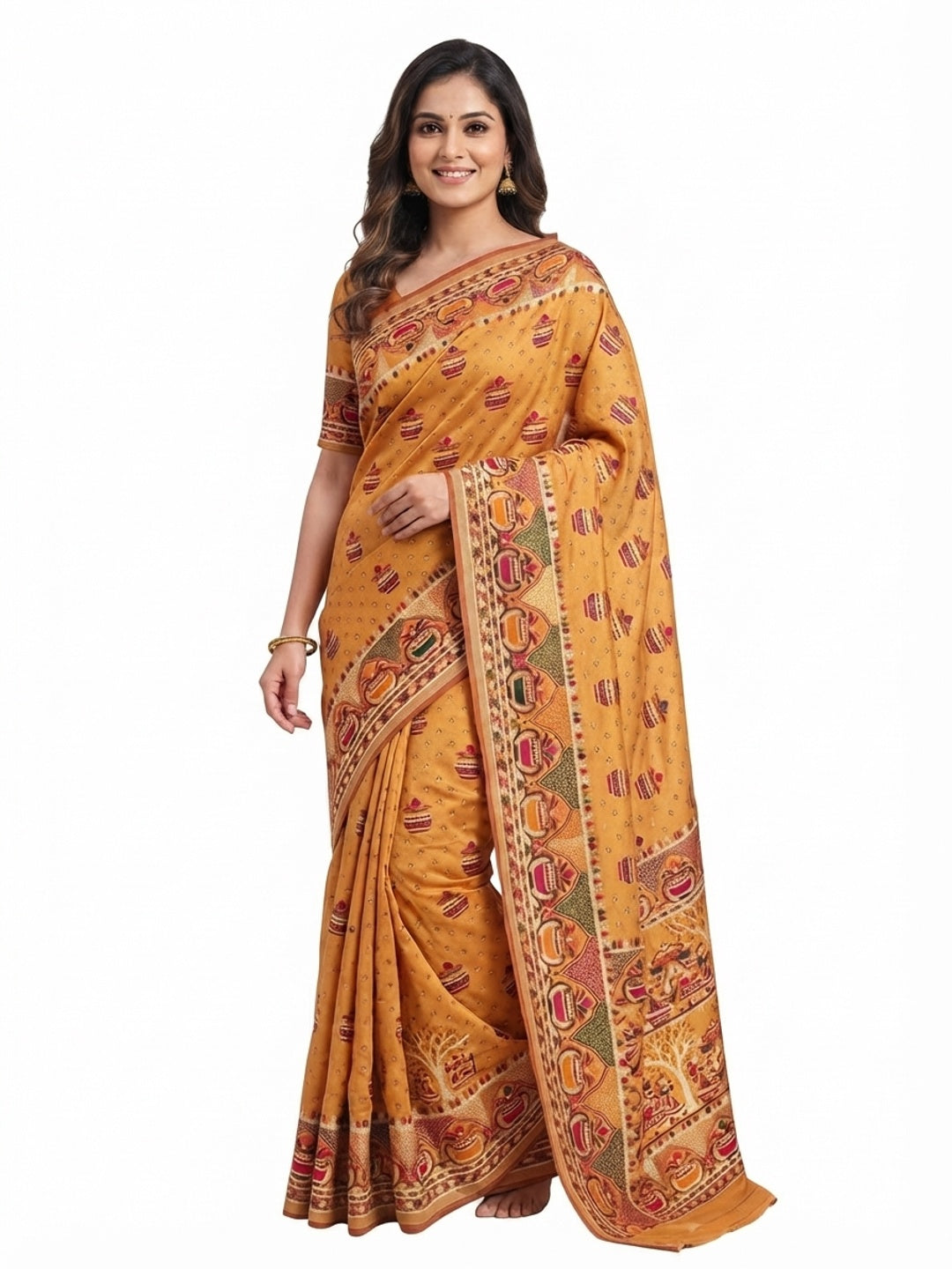 Mustard Madhubani Inspired Weaving Pashmina Silk Saree Perfect for Refined Festive - Image 5