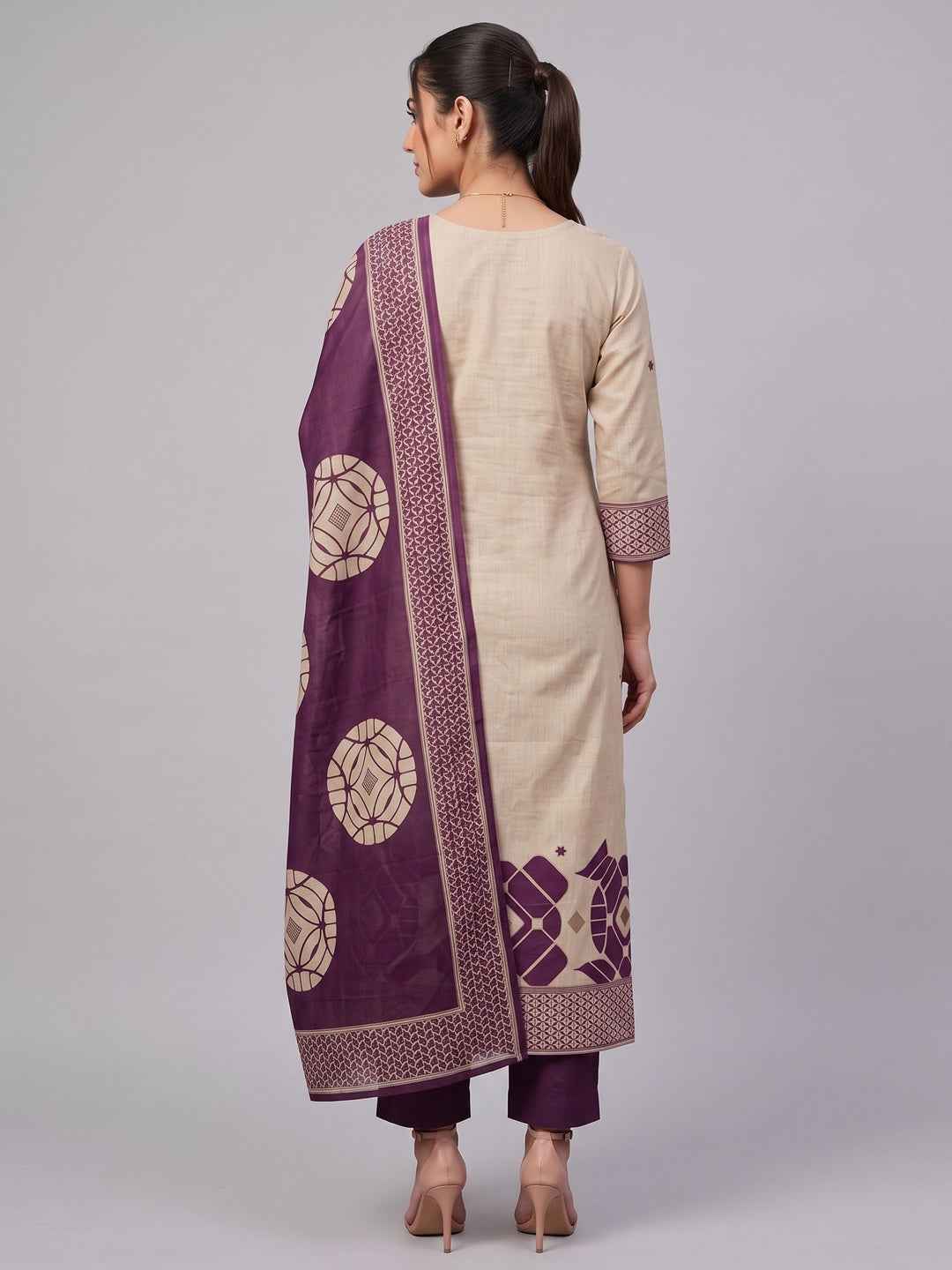 Peachmode Purple Cotton Dress Material with Geometric - Image 3