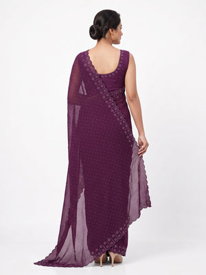 Chiffon Saree in Purple with Sparkling Stone Work Finish - Image 2