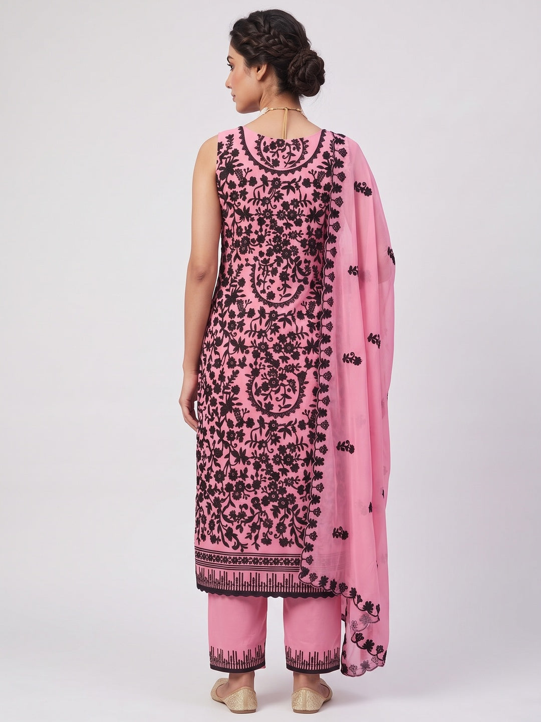 Designer Pink Floral Embroidered Georgette Material for Stylish Dresses and Outfits - Image 2