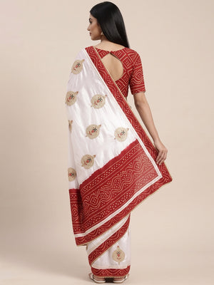 White Zari Embroidered Vichitra Silk Saree - Image 2