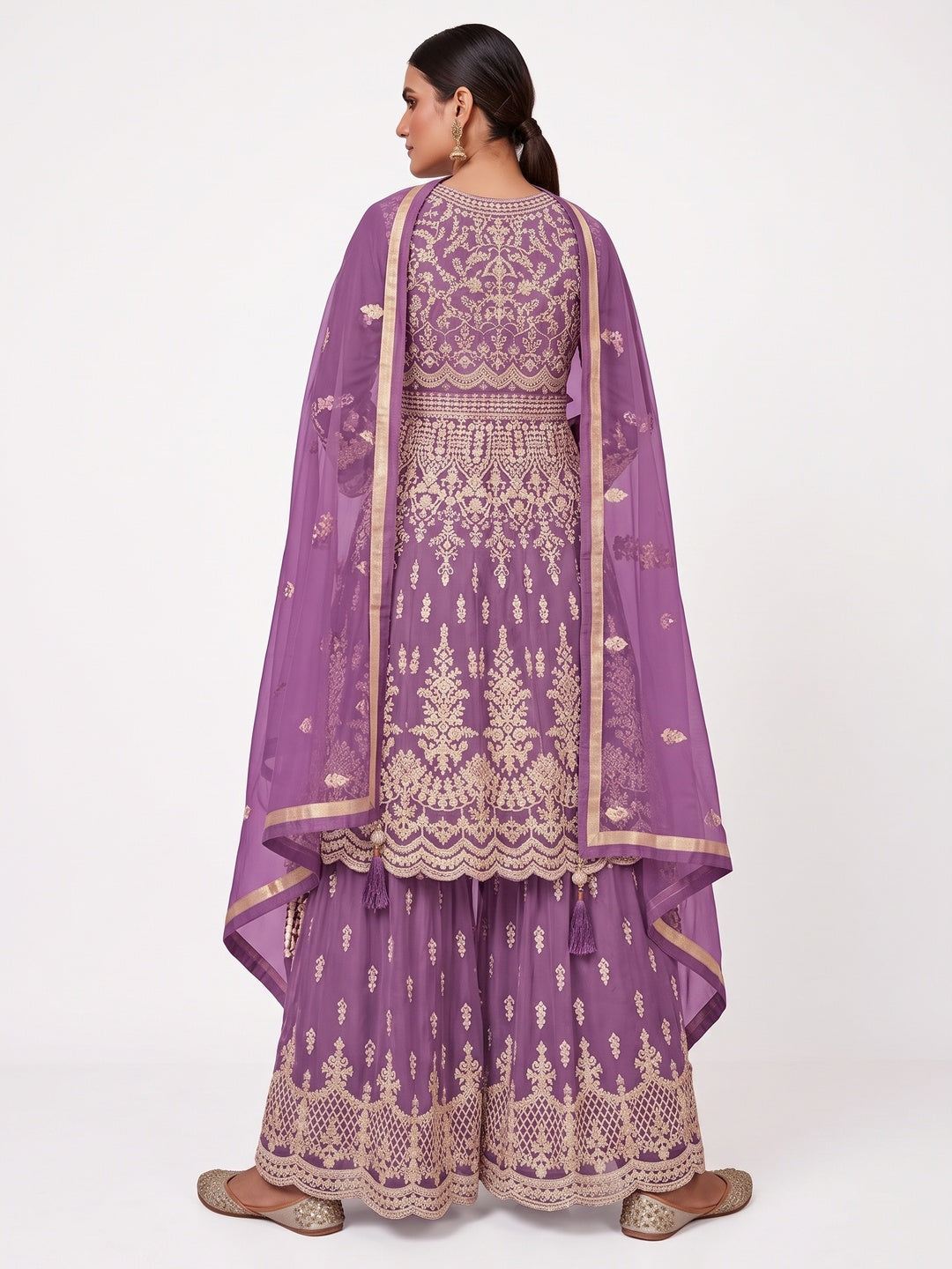 Purple Embroidered Netted Sharara Suit - Image 2