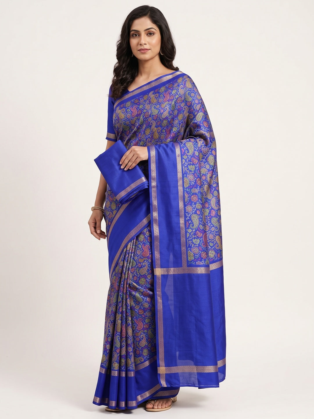 Gorgeous Blue Soft Silk Blend Saree Featuring Classic Paisley Prints for Elegant Occasions - Image 1