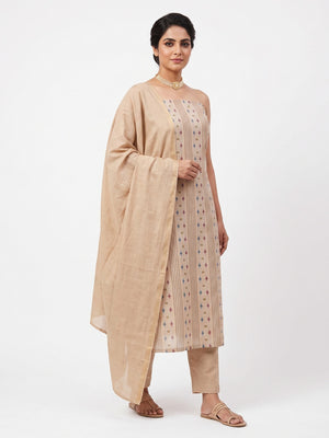 Make a Statement With Chikoo Woven Cotton Blend Dress Material - Image 1