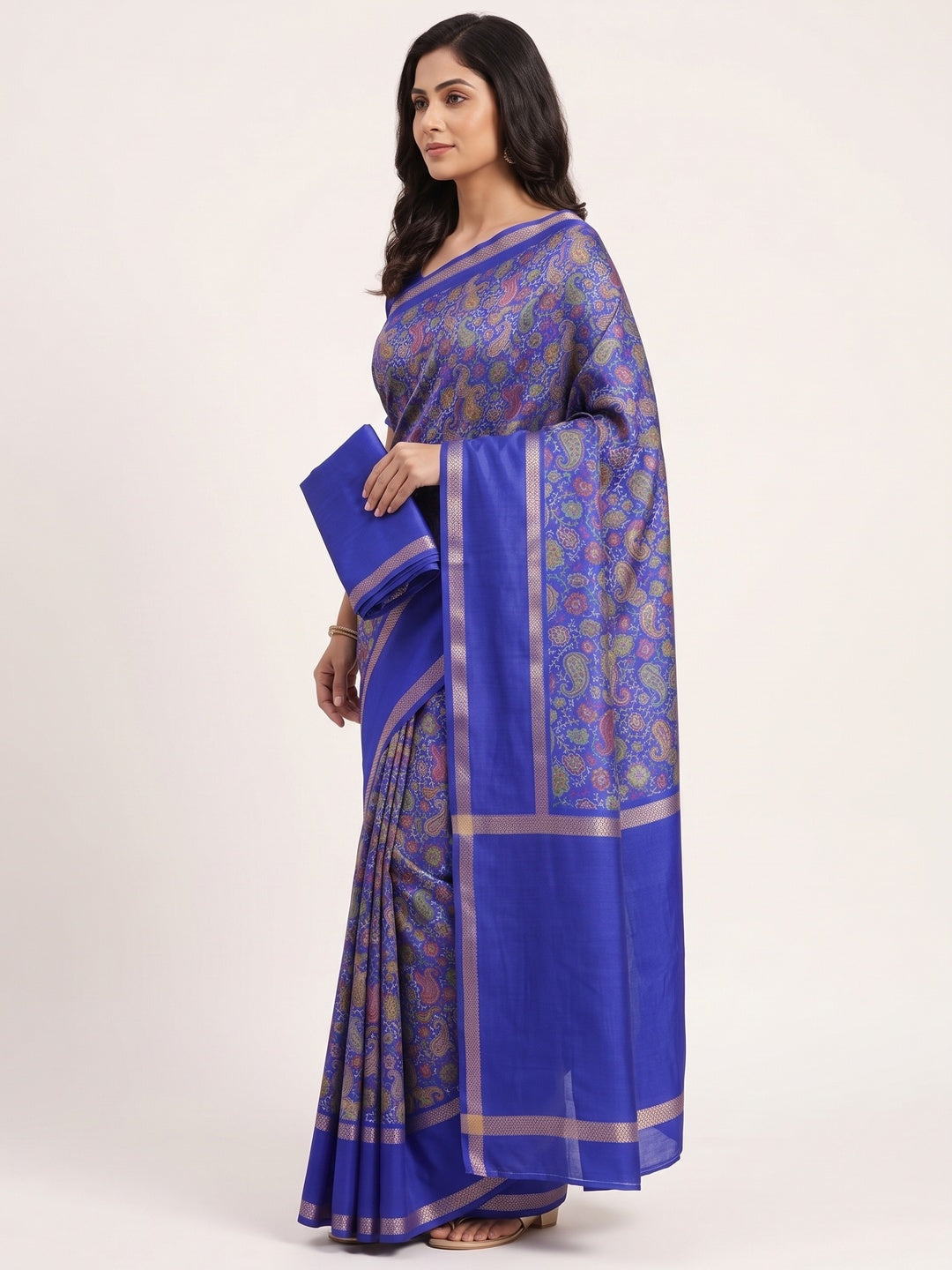 Gorgeous Blue Soft Silk Blend Saree Featuring Classic Paisley Prints for Elegant Occasions - Image 3