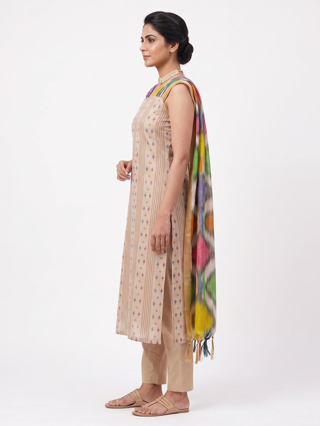 Make a Statement With Chikoo Woven Cotton Blend Dress Material - Image 3