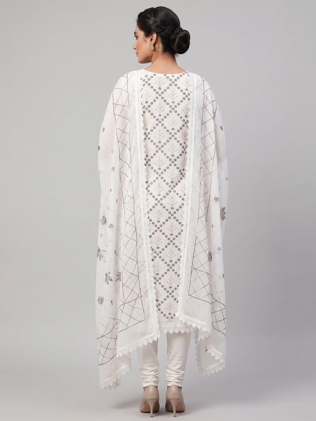 Graceful White Floral Embroidered Georgette Dress Material With Sequins Work - Image 2