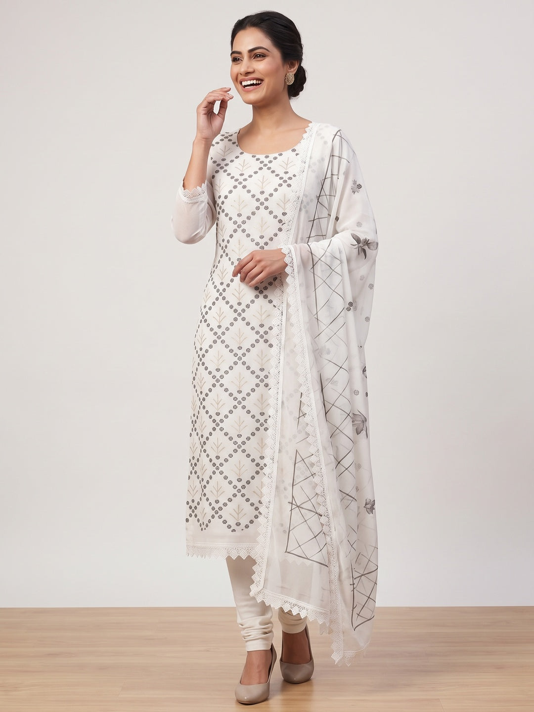 Graceful White Floral Embroidered Georgette Dress Material With Sequins Work - Image 4