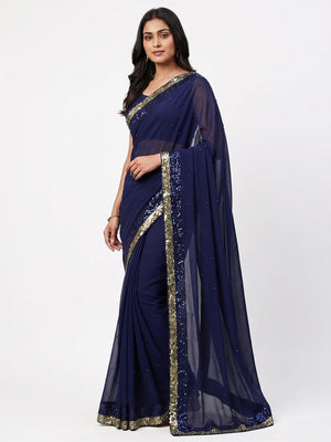Blue Festive Wear Embellished Georgette Saree - Image 1