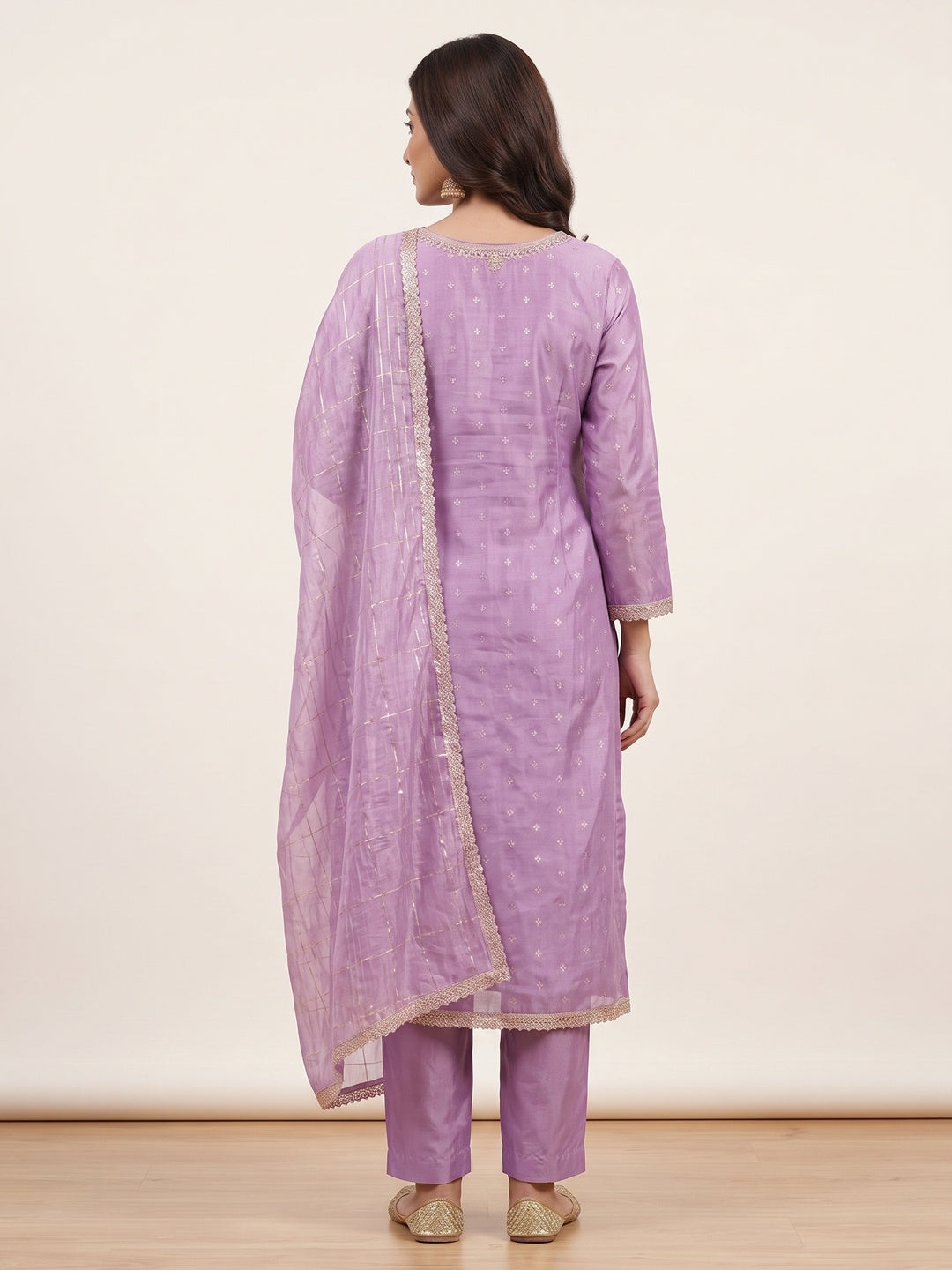 Elegant Purple Jacquard Dress Material with Embroidered Neckline - Image 3