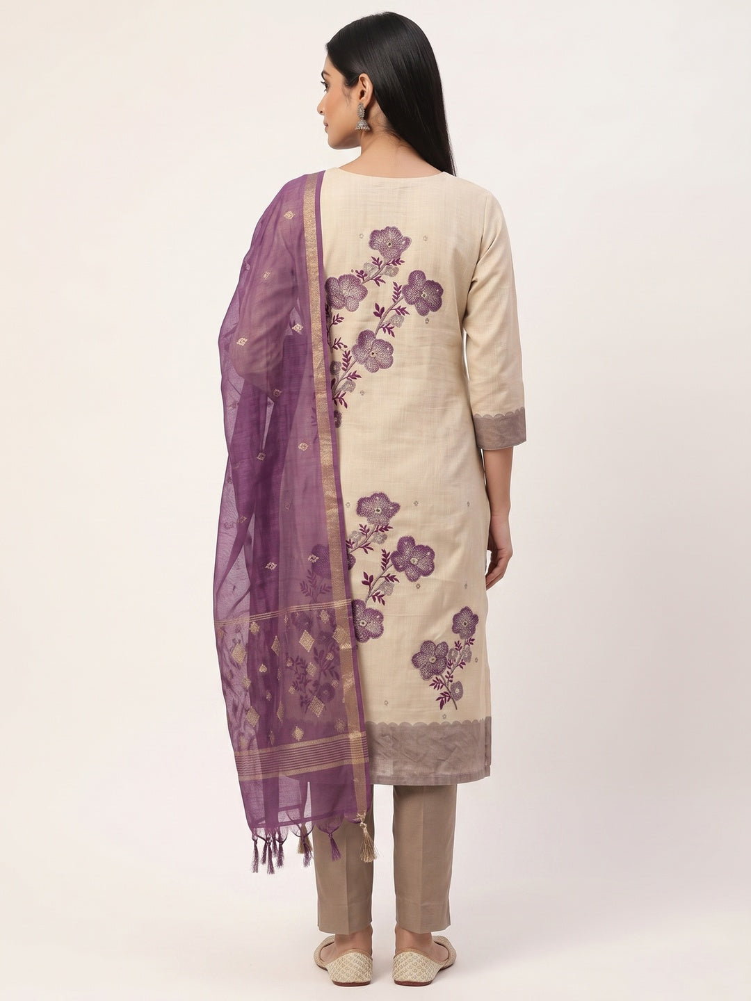 Peachmode Purple Linen Dress Material with Floral Print - Image 2