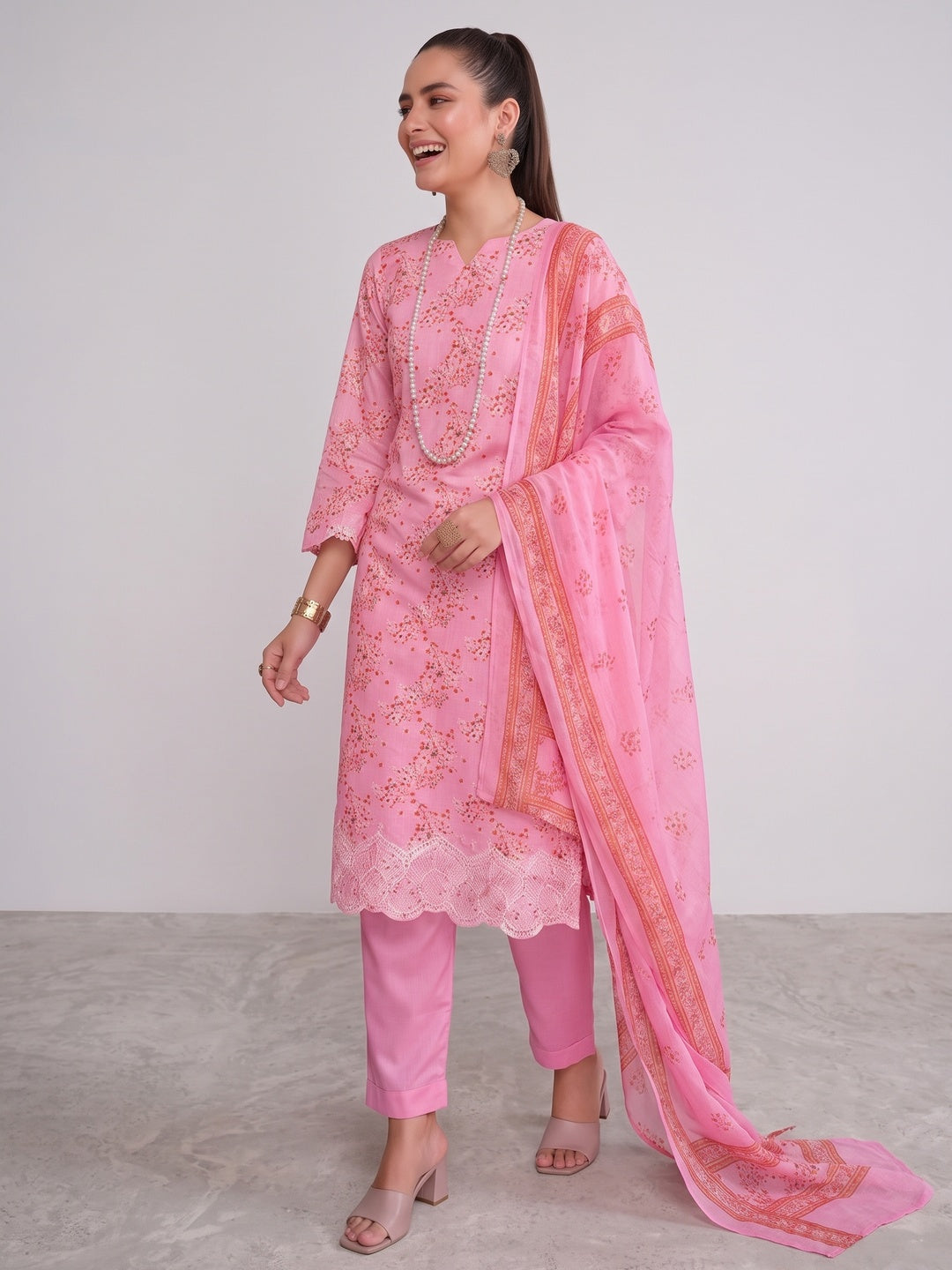 Pink Floral Digital Printed Pure Cotton Salwar Suit - Image 2