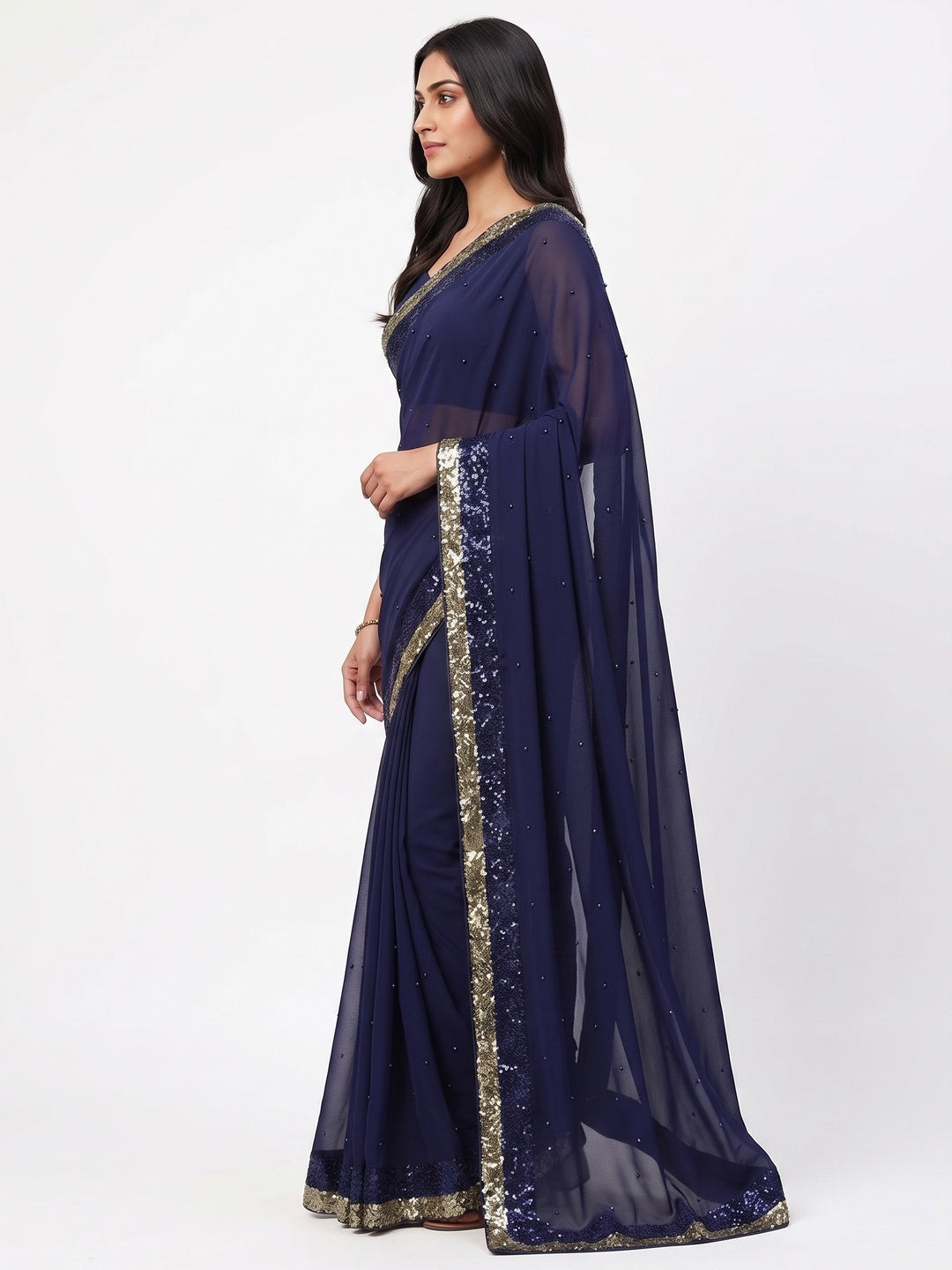 Blue Festive Wear Embellished Georgette Saree - Image 3