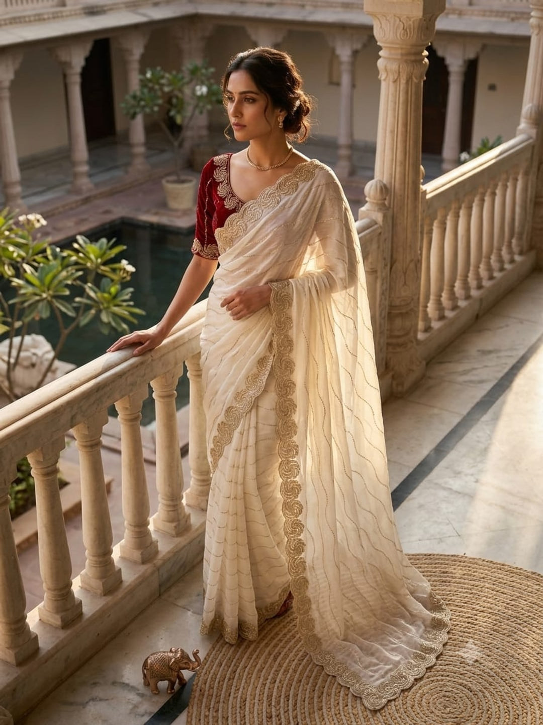 Peachmode Offwhite Satin Saree - Image 1