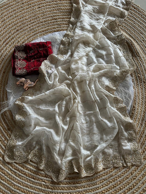 Peachmode Offwhite Satin Saree - Image 2