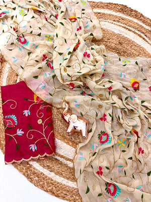 Peachmode Cream Georgette Saree - Image 2