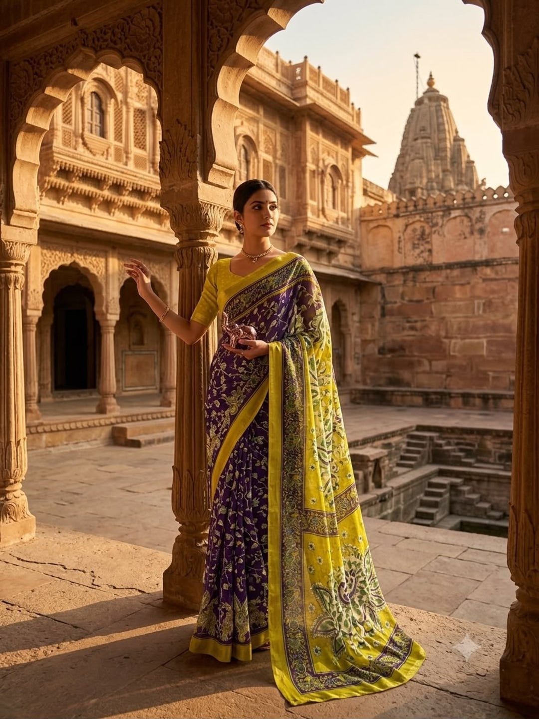 Peachmode Violet Georgette Saree - Image 1