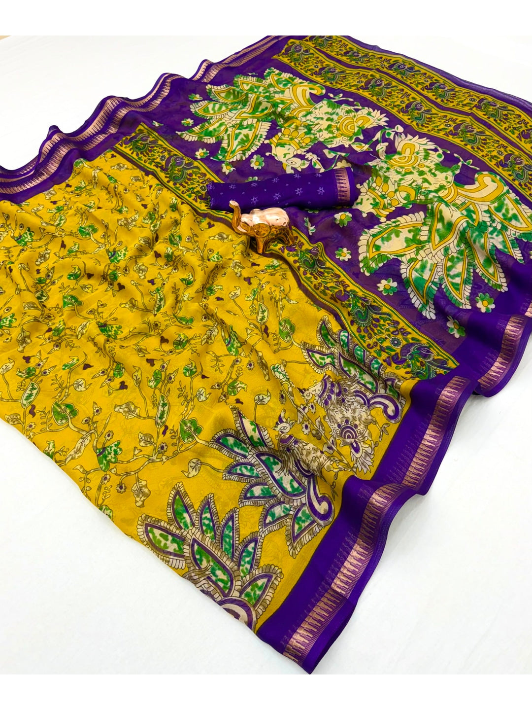 Peachmode Mustard Georgette Saree - Image 2