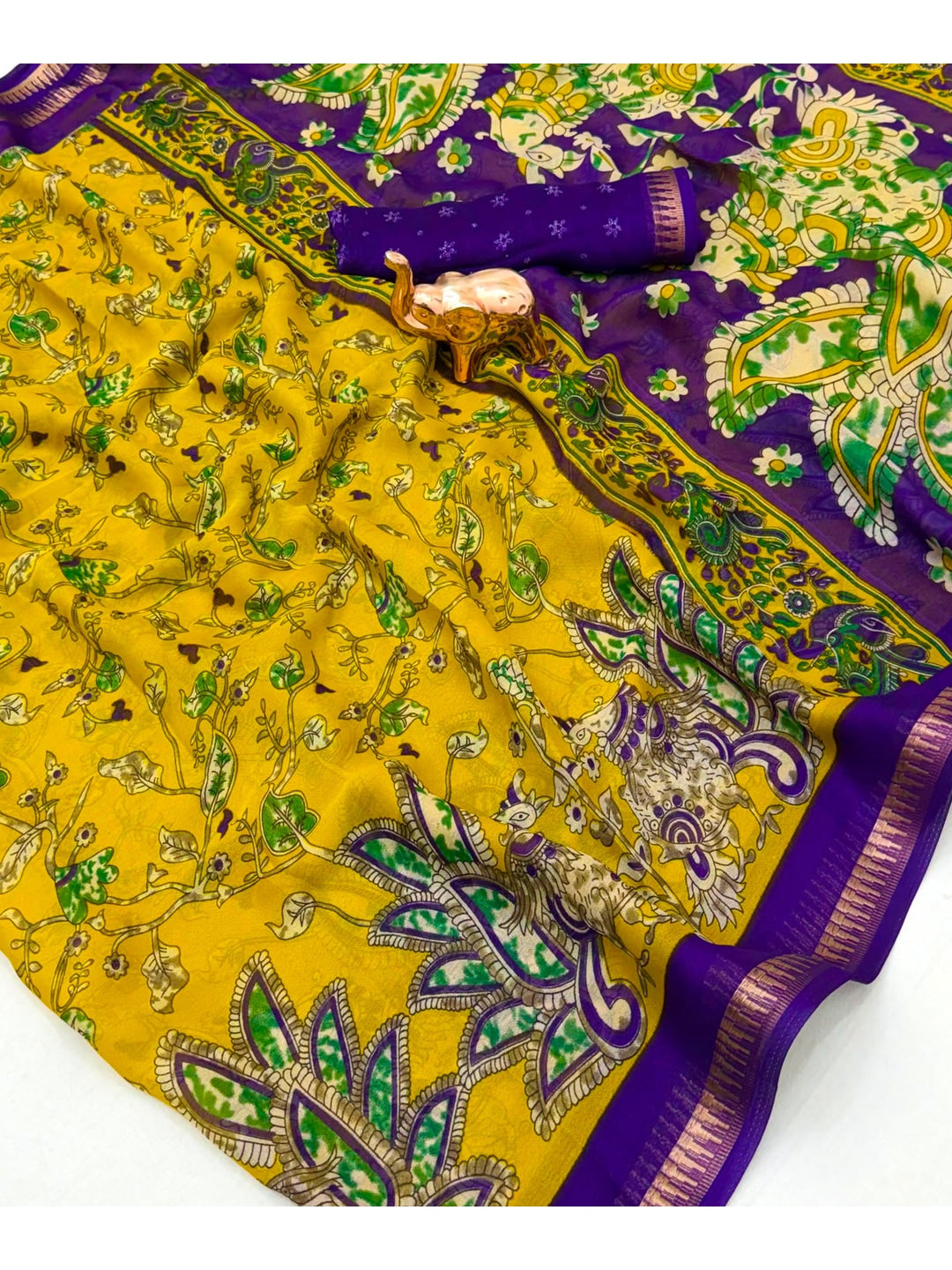 Peachmode Mustard Georgette Saree - Image 5