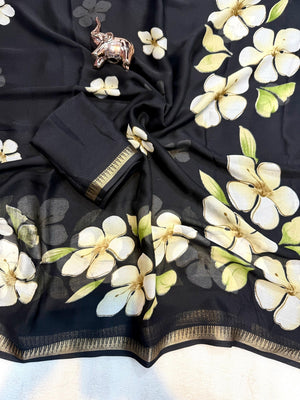 Peachmode Black Georgette Saree - Image 2